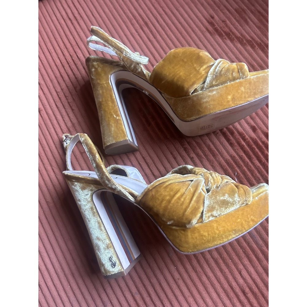 Sam Edelman Velvet Knotted Platform Sandals Gold Womens US 8.5 - Picture 2 of 7